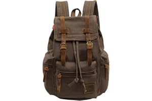 AUTUMNDEER Vintage Unisex Casual Leather Backpack Canvas Rucksack Bookbag Satchel Hiking Backpack Travel Outdoor Shouder Bag