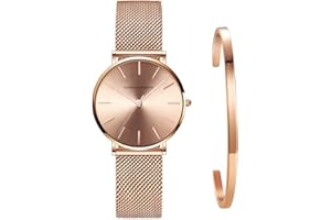 Kubagom Reloj de Cuarzo Pulsera para Mujer Banda Malla Acero Inoxidable Ultra Delgado