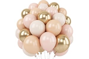 JOBKOO Luftballons Beige Aprikose Gold, 12 Zoll Doppelschichten Nude Apricot Latex Ballons, Sand Weiß Creme Metallic Dunkelgold Luftballon für Mädchen Frauen Boho Geburtstag Baby Shower Hochzeit Party Deko