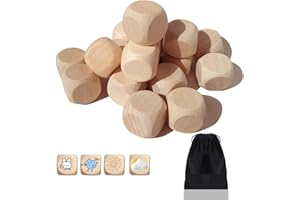 FCXQG 20 Piezas Dados En Blanco Cubos Madera Dados Dados 6 Caras 20 * 20mm Adecuado para Manualidades, Rompecabezas, Juegos