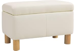 HOMCOM Baúl de Almacenaje para Dormitorio 33L Puff Almacenaje Tapizado en PU Banco de Almacenaje con Patas de Madera para Pasillo Salón 60x38x40 cm Crema