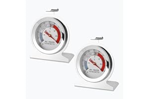 DEWFIGS ㅤ 2 sztuki analogowych termometrów do lodówki, ze stali nierdzewnej, do lodówki, zamrażarki, domowe, łatwy odczyt