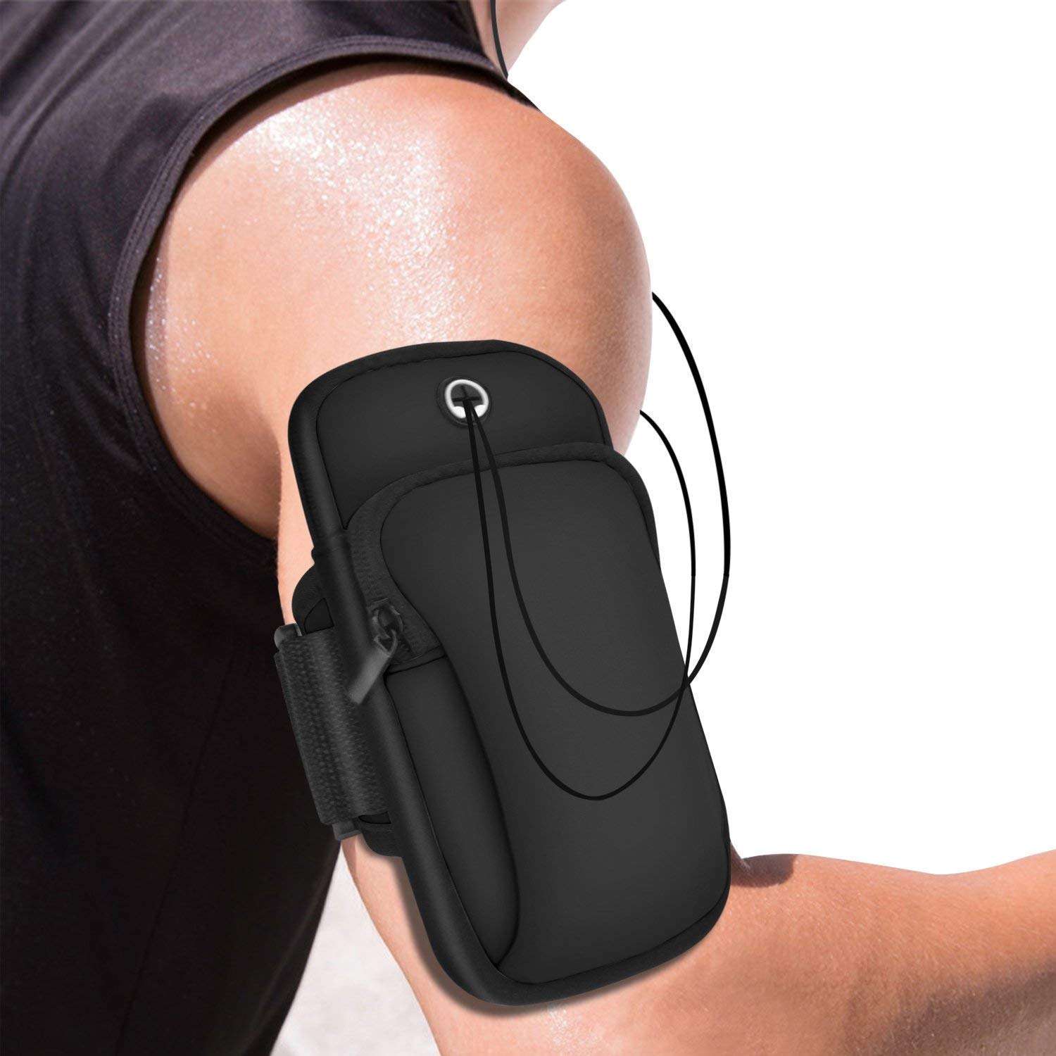 SEVAM Waterproof Sport Armband Unisex Running Jogging Gym Arm Band Case Waterproof Arm Band Phone Holder for Fitness Exercise with Adjustable Elastic Band (Black)