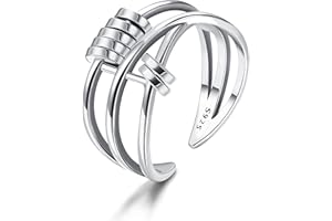 MILACOLATO Anillo Plata Mujer Hombre，Anillo Antiestres Giratorio Mujer 925,Con Cuentas Anillo Pulgar Mujeres Hombres Ajustables Ring Giratorio Anillos Spinner De Banda Para Mujeres y Niñas