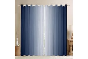 Homemissing Navy Blue and White Darkening Drapes Gradient Style Curtains for Bedroom Living Room For Kids Women Men Ombre 30%-50% Blackout Curtains Geometric Window Treatments W66*L90