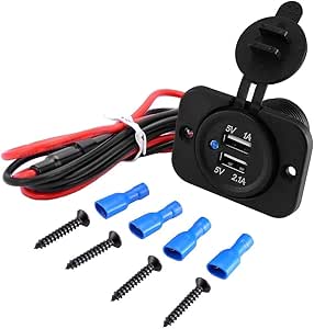 MMOBIEL Universal Waterproof Dual USB Charger Blue LED Indicator Power Outlet Socket 12V-24V Output 5V 2.1A High Speed Charger