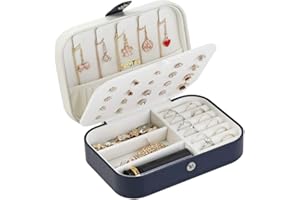 LATIT Jewellery Box Organiser Three Layers PU Leather Jewelry Storage Case for Rings Earrings Necklace Bracelets Faux Leather Jewelry Gift Box Girls Women (Navy)