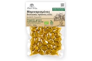 Olea Tree Greek Green Organic Natural Marinated Olives from Halkidiki Super Colossal, Pack of 3 x 200g (Total: 600g)