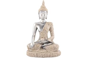 Jadeshay Estatua de Buda,Figura Decorativa de Compacto Meditación Buda Sentado Ornamentotro Jardin Estatua Mediación para Interior Feng Shui Oficina y Casa Mesa Decoración,Altura de 11 cm