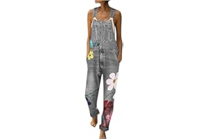 BaoDan Salopette Longue Femme Jambe Large, Combinaison Pantalon Grande Taille Rétro, Jumpsuit Salopette Femme avec Bretelles/Bandage