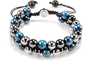 VGWON Mens Crystal Bracelet 8mm Blue Tiger Eye Obsidian Natural Stone Beads Triple Protection Bracelet Christmas Valentine's Day Father's Day Gift to Bring Luck and Prosperity