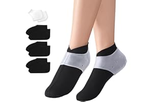 Segbeauty Calcetines Hidratantes para Pies, 3 Pares Calcetines Hidratantes Durante la Noche Negro con 1 Pares Protectores de Talón de Silicona Blanco, para Talones Agrietados