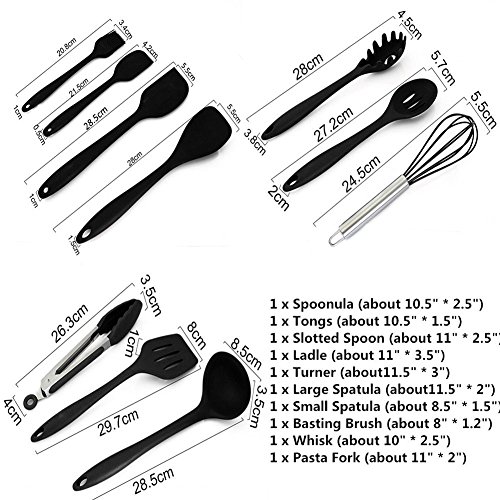 Küchenhelfer 10 Stück Silikon Küchen Utensilien Set XingYu-XY – GrillZange, Schneebesen, Silikon Pinsel, Teigschaber, Schaumlöffel, Löffel Nudeln, Reis Paddel, Kelle, Suppenlöffel – Hitzebeständige Koch- und Backzubehör - 2