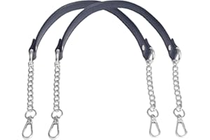 Beaulegan Handbag Chain Handles - Microfiber Leather - 60 cm Replacement Strap for Women Bag/Purse, Pack of 2 (Black/Silver)