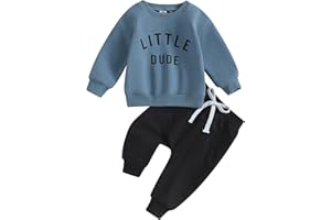 MoccyBabeLee Toddler Baby Boy Fall Winter Clothes 2Pcs Set Letter Print Pullover Sweatshirt Pants Trousers Outfits Tracksuit Newborn 6 Months 12 Months 18 Months 24 Months 2T 3T