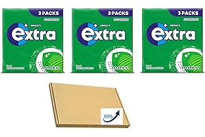 BBL BADA BUSINESS LIMITED 3 X 3 Packs Of Extra Sugar Free Chewing Gums | Total 9 Packs | In Peppermint, Spearmint & Strawberry Flavours | Choose Your Flavour (Spearmint)