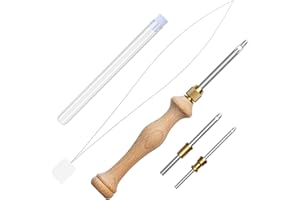 ELEKTHEIM Aiguille à poinçonner avec poignée - 2,5 mm/3 mm/5 mm - Aiguille à poinçonner - Aiguille à broder en bois - Stylo à broder en bois - Stylo à broder en bois