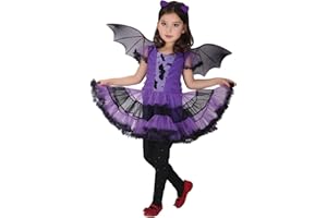 GEMVIE Déguisement Chauve-Souris Fille Costume Vampire Chauve-Souris Cosplay Halloween Toussaint Carnaval Soirée Robe Tutu pour Fille 3-12 Ans