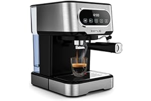 KOTLIE Espresso Coffee Machine, style Coffee/Latte/Cappuccino Machine,High Pressure Coffee Maker with Milk Frothing Wand,Digital Touch Panel,Stainless Steel 2 Filters (Silver)