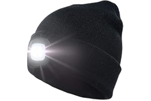 enjoydeal USB Rechargeable Beanie Hat Lighted Knit Hat Hands Free 4 LED Beanie Cap for Camping Grilling Running Walking