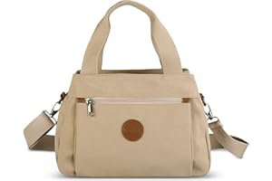 DORRISO Canvas Tote Bag for Women — Multi Pocket Shoulder Hobo Handbag Crossbody Bag, Lightweight Casual Satchel Purse for Work, Travel, Shopping and Daily Use Beige