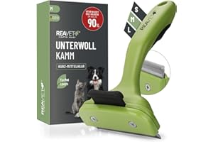 ‎REAVET ReaVET Unterwollkamm für Hunde & Katzen Kurzhaar I Mittlere Rassen I Entfernt Unterwolle, Pflegt das Deckhaar I mit Selbstreinigungsknopf I Katzen-Kamm Hunde-Kamm ideal zum Fellwechsel