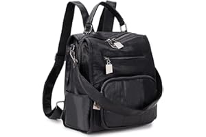 RAVUO Women Backpack, Three Ways to Carry Black Leather Rucksack Women's Fashion Backpacks Ladies Rucksack Handbags
