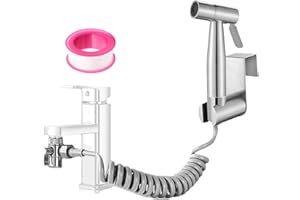 KENPOJO Ducha Grifo Bidet para WC Portatil, Pulverizador Ducha Higienica para WC con Soporte, Válvula G1/2 y Manguera 2M, de Acero Inoxidable, para Higiene del Baño, Limpieza de Pañales, Baño Animal