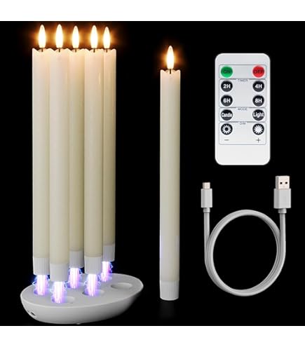 thumbnail image 2 of Ivory Flameless Taper Candles 6 Pack, Rechargeable LED Candles, Taper Plastic Candles 3D Wick Lights Dropping Tear With Remote Control With Timer For Home Decor ,Halloween ,Christmas ,Wedding 2 of 14