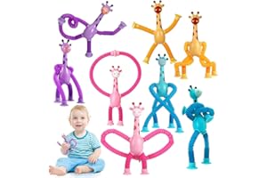 Shengou Teleskopowa zabawka żyrafa z przyssawką,Teleskopowa Ssanie Filiżanki Zabawek,4 szt Żyrafa Zabawki ssące,Żyrafa Pop Tube Zabawki Sensorial (A)