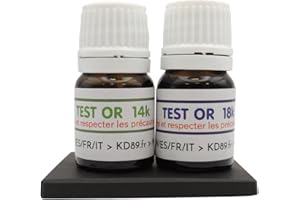 KD89 Soluciones de prueba de oro de 14 a 18 quilates con piedra de toque natural e instrucciones multilingües – Experiencia en joyería, monedas, lingotes – 2,5 ml