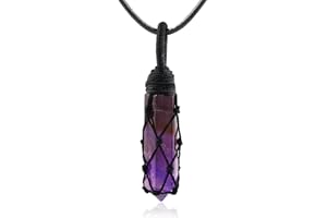 Divani Hexagonal Crystal Point Pendant Necklace for Unisex Wrapped Stone Wand Pendant with Adjustable Cord