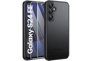 FLLAO Matt Handyhülle für Samsung Galaxy S24 FE Hülle und 2 Schutzfolie, mit Kameraschutz [Militärnorm Schutz] urchscheinende PC Rückseite TPU Bumper Hülle für Samsung Galaxy S24 FE 5G- Schwarz