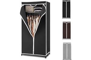 HOMASIS Armoire en Tissu Pliable et Peu encombrante avec Housse Anti-poussière, Armoire de Chambre verrouillable avec Fermeture éclair pour Chambre, Salon, 74 x 50 x 172 cm (Noir)