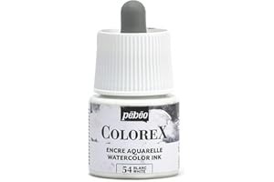 PEBEO Pébéo - Encre Colorex 45 ML Blanc - Colorex Encre Aquarelle Pébéo - Encre blanche Rendu Velouté - Encre Dessin Multi-outil Tous Supports - 45 ML - Blanc, 417054