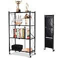 HEXAR® 4 Tier Foldable Storage Organizer Heavy Duty Metal Rack Storage Shelving Unit with Wheels Kitchen Cabinet Multipurpose Shelf Storage Rack for Living Room Bedroom Kitchen