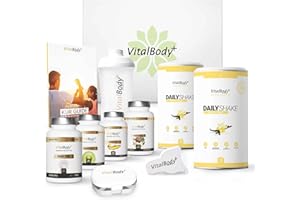 ‎VITALBODY+ SUPPLEMENTS VitalBodyPLUS 30 Tage Stoffwechselkur Premium, HCG-Diät inkl. Mahlzeitenersatz-Shake, MSM, OPC, Omega-3 & Sättigungskapseln, Ablaufplan mit Rezepten & VIP Coaching