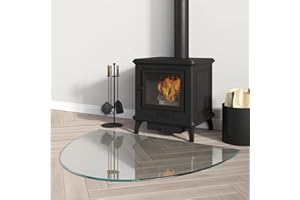 Homgoday Placa de cristal para chimenea semicircular de 800 x 600 mm, protector de suelo para superficies de parquet y laminadas, base de estufa resistente a altas temperaturas, herrajes de cubierta