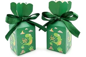 JZK 50 x Zielone Pudełka na Prezenty dla Dzieci, Wzór Dinozaura, Papierowe Pudełko na Słodycze na Przyjęcie Urodzinowe, Upominki, Dekoracje