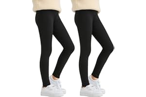 URMAGIC 2PCS Girls Fleece Lined Leggings Girls Athletic Leggings Sports Leggings Yoga Workout Active Leggings Pants for Girls School Trousers Warm Thermal Leggings Tights