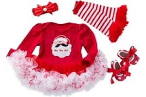 TMOYJPX Vestido Navidad Niña 0-24 Meses Princesa, My 1st Christmas' Conjunto Bebe Niña, Mono de Falda+Banda+Calcetines