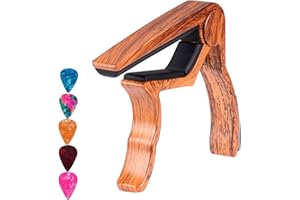 KINGPOINT Cejilla de guitarra de madera y metal, con púas de guitarra (rosa)