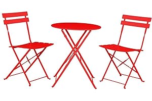 SAYA KIJI Set bistrot pieghevole 3 pezzi per interni ed esterni 2 sedie e 1 tavolo resistente alle intemperie per interni ed esterni, rosso