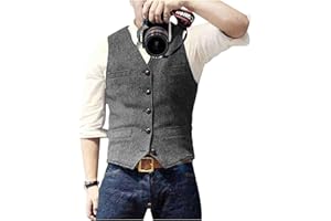 Solovedress Mens Vintage Waistcoat Tweed Wool Regular Fit Suit Vest for Wedding Groomsmen