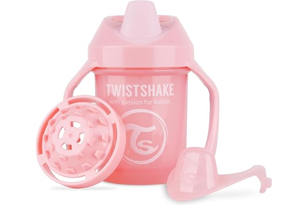 Twistshake Mini Cup – Gobelet Anti-Déversement 230 ml avec Bec Souple et Mélangeur de Fruits – Tasse de Sevrage Anti-Fuite pour Bébé – Sans BPA – Rose
