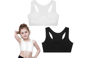 SUWIWKKOA Children Bra,Sports Bra for Girls First Sports Bra Underwear Sports Training Bra Seamless Sports Bras for Girls Kids Bra Training Bras Sports Bra Unpadded Crop Top Bra Children 9-14 Black, White