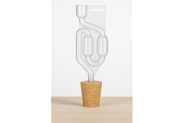 AlcoFermBrew Bouchon en Liège avec Trou + Bonde de Fermentation – Ø46/36 mm – Barboteur Plastique pour Dames-Jeannes et Bocaux