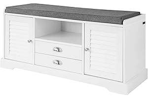 SoBuy Panca scarpiera Cassapanca da Interno Mobile Bagno con 2 ante e 2 cassetti Bianco L98*P33*A49cm FSR71-W