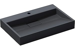 doporro Lavabo sobre encimera Antracita Mate de mármol Fundido con válvula de desagüe 70x46x11cm Colossum19 Lavabo Rectangular suspendido con 1 Orificio para Grifo con Nano Revestimiento
