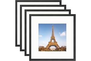 YEEPHAN Cadre photo noir carré 30 x 30 cm avec support pour cadre photo 20 x 20 cm (8 x 8 pouces), cadres noirs 12x12 pouces en bois massif avec façade en plexi-glass pour montage mural, lot de 4